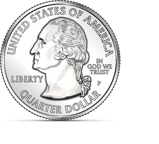 illustrazioni stock, clip art, cartoni animati e icone di tendenza di una moneta noi trimestre, illustrando george washington - us coin