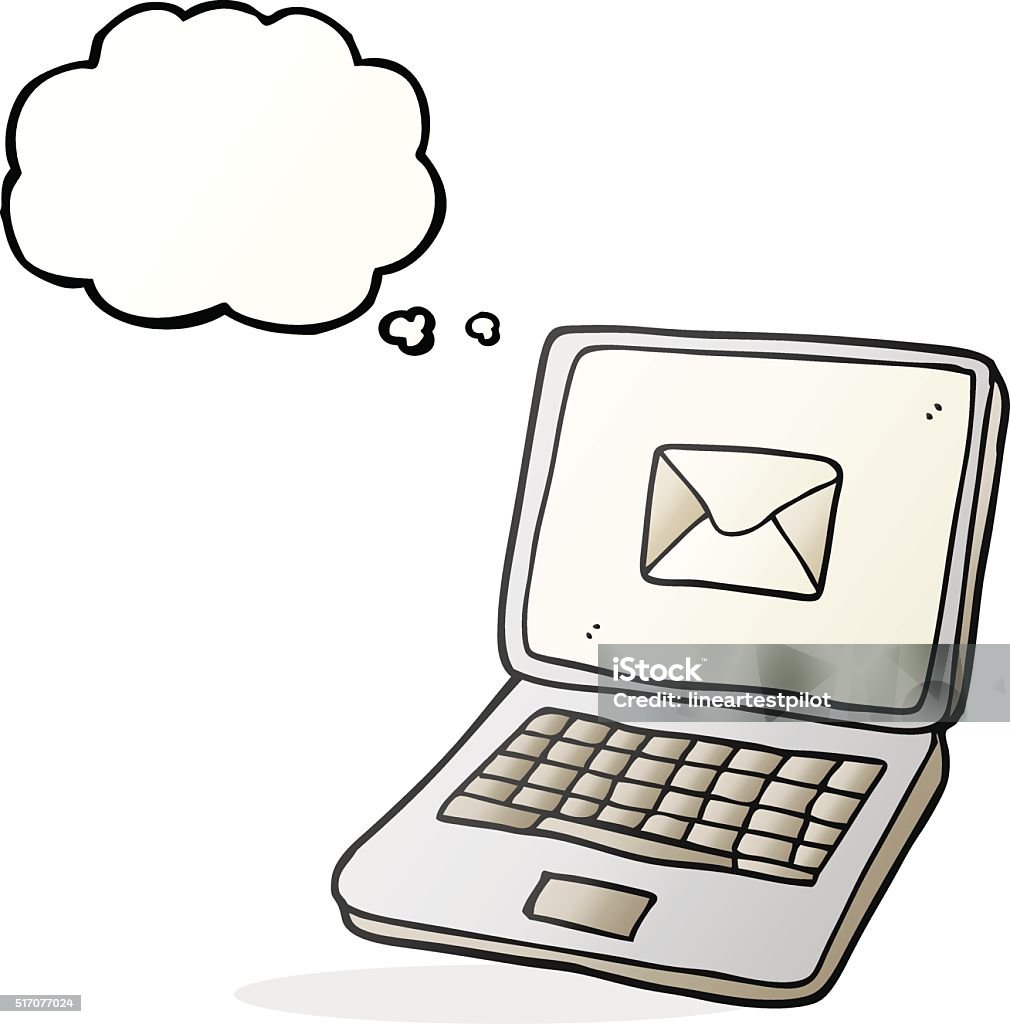 Computer Cartoon Message Thought Bubble Cartoon Laptop Computer With Message Symbol On Sc Stock ...
