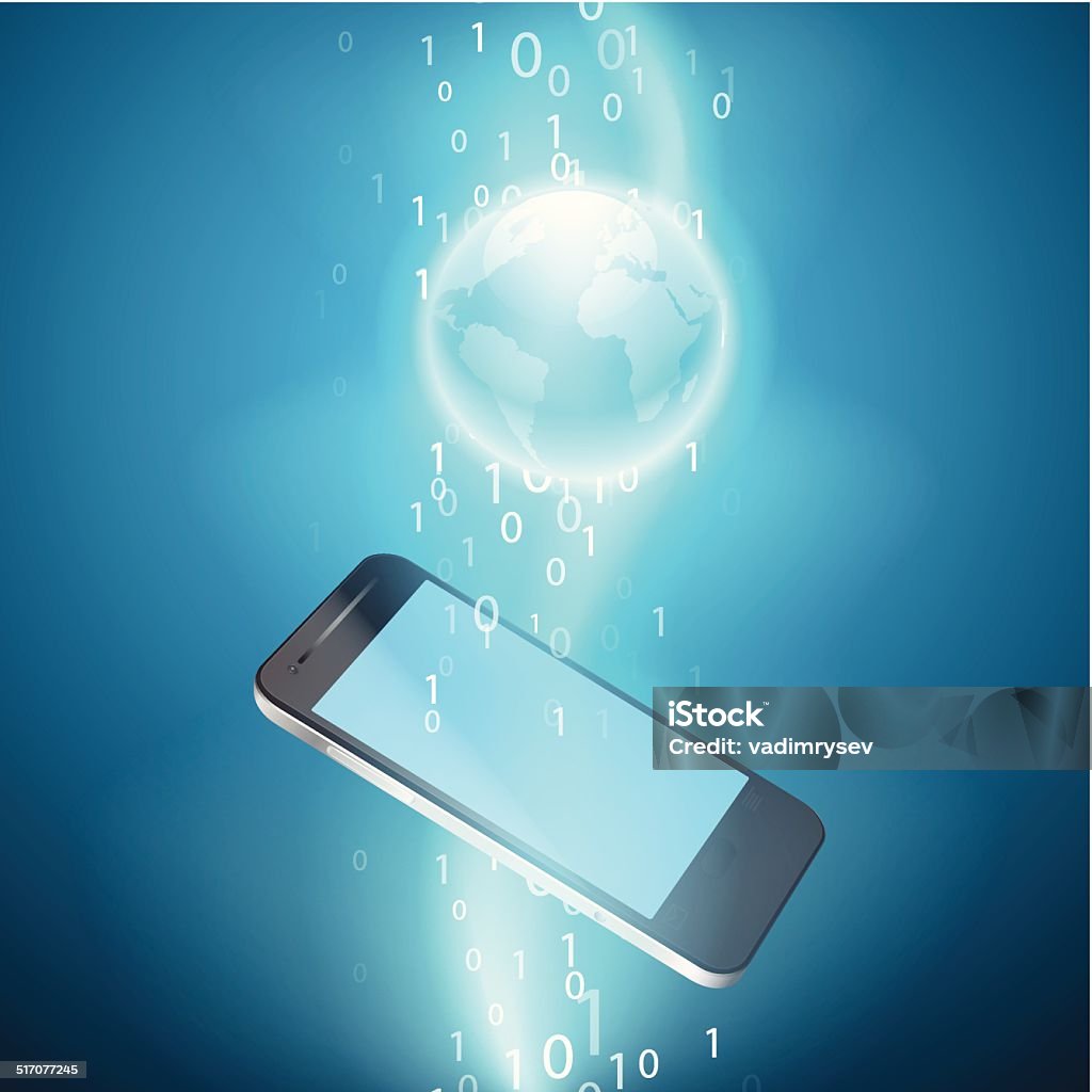 Is Cell Phone Using Binary Code Stream Of Binary Code With Mobile Phone Stock Illustration - Download ...