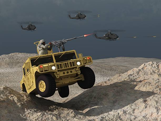 istock Humvee and helicopters in combat 517077281