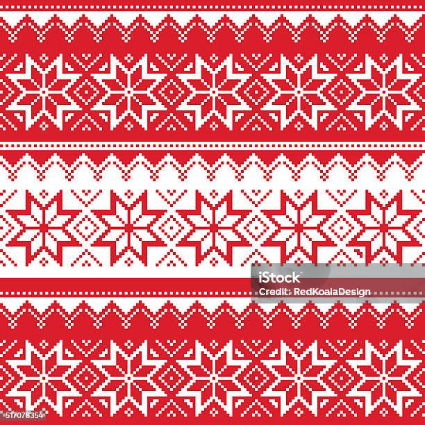 Nordic Seamless Christmas Red Pattern Stock Illustration - Download Image Now - Art And Craft, Arts Culture and Entertainment, Backgrounds