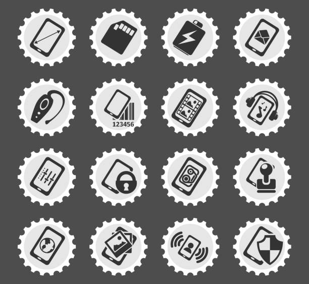Smartphone, specifications and functions Mobile or cell phone, smartphone, specifications and functions icons set specifications icon stock illustrations