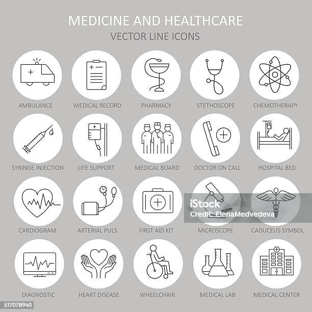 Modern Thin Line Of Icons On Medicine Stock Illustration - Download Image Now - Chemotherapy Drug, Icon Symbol, Ambulance