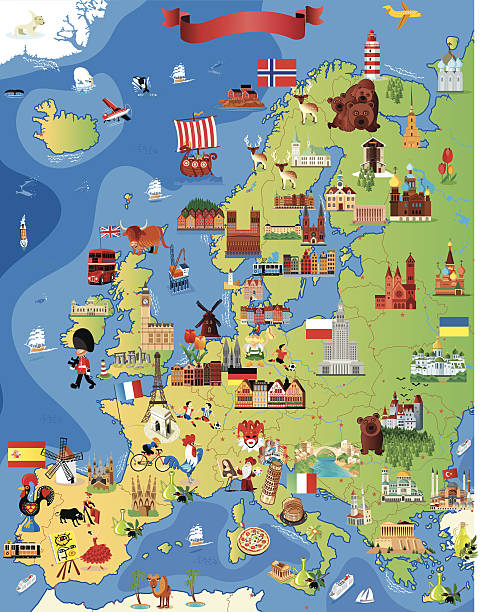 европа мультяшный карта - france denmark stock illustrations