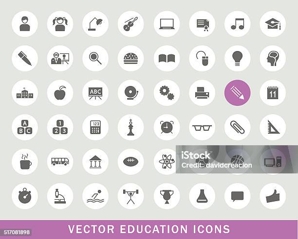 Set Of 48 Universal Education Icons Stock Illustration - Download Image Now - In Silhouette, Mortarboard, Abstract