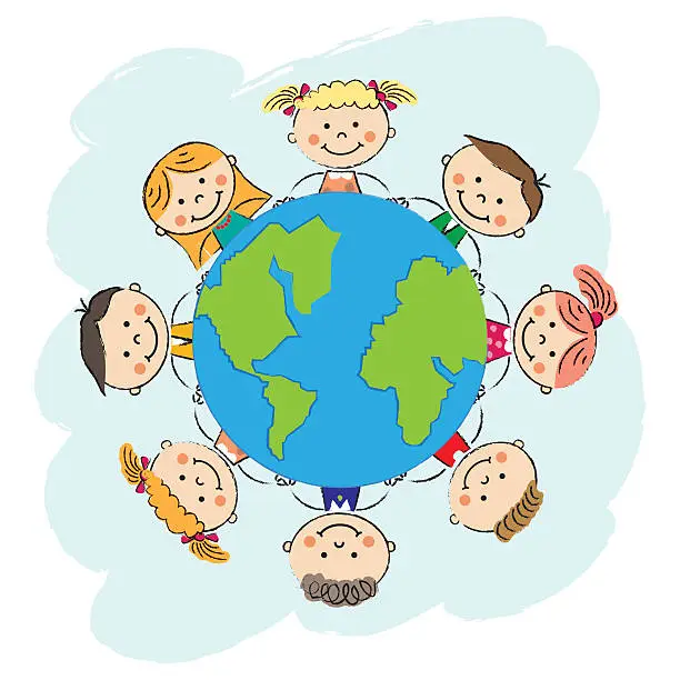 Vector illustration of Kids save the earth vector