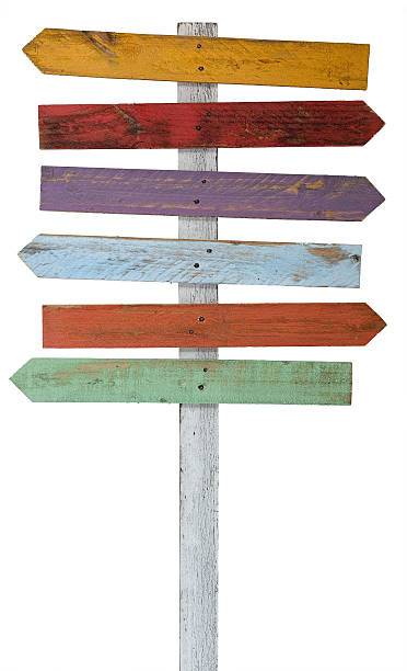 istock Old weathered wood sign arrow shaped boards. 517084010