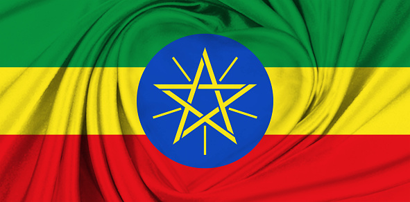 Ethiopia flag, three dimensional render, satin texture