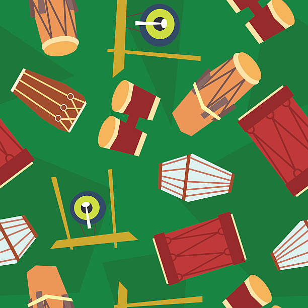 seamless ethnic drums pattern Seamless ethnic drums pattern. Vector flat. Stock illustration for design cartoon of a african bongo drums stock illustrations