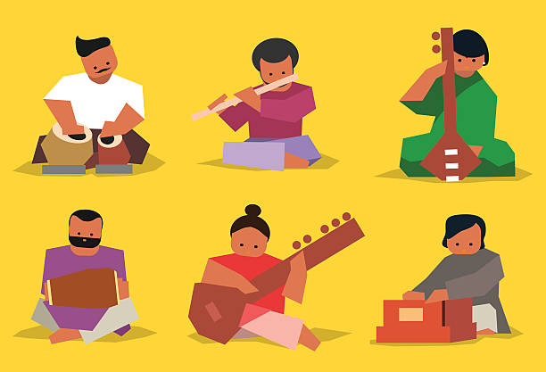 인도어 음악가 설정 - harmonium stock illustrations