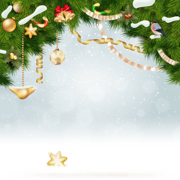 istock Christmas background with fir and gold balls. 517090497
