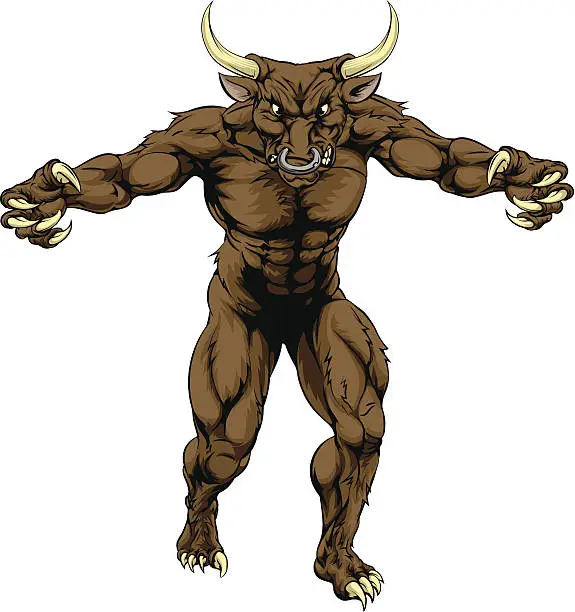 Vector illustration of Minotaur bull scary sports mascot