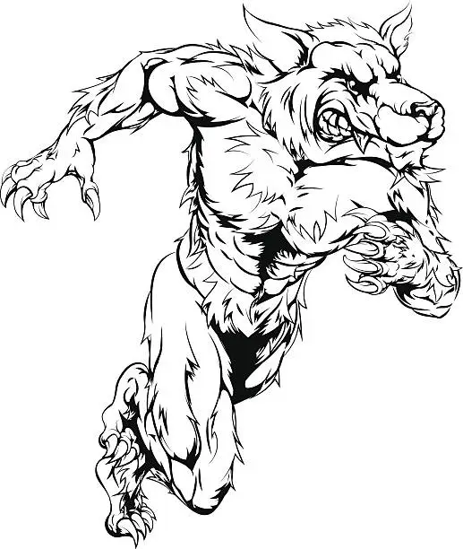 Vector illustration of Werewolf wolf sports mascot running