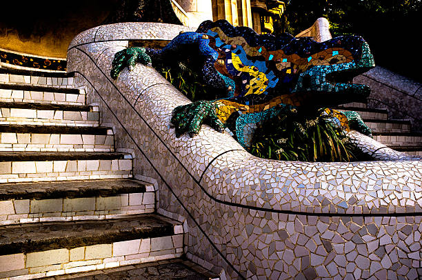 istock Main stairs of the park guell with salamander 517093649