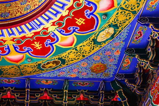 Details of ceiling Chinese Temple in Thailand