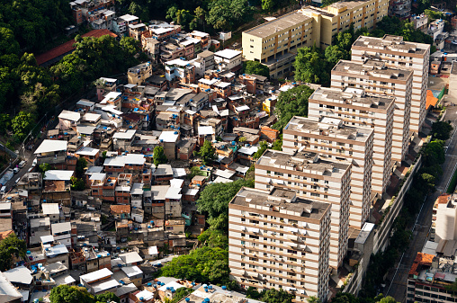 Rio de Janeiro Urban Area view from above. Apartment Buildings with Slums next to them.