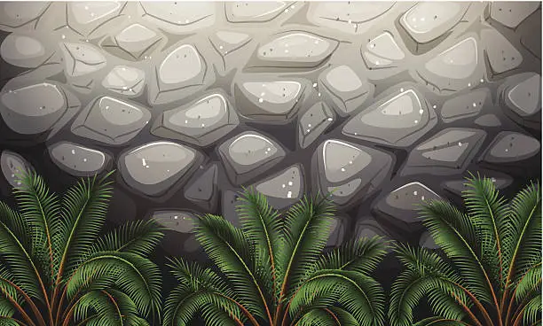 Vector illustration of Stonewall with plants