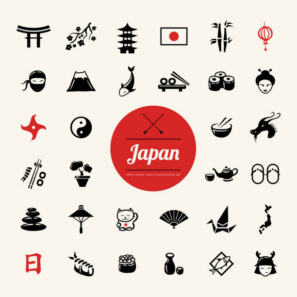 ilustraciones, imágenes clip art, dibujos animados e iconos de stock de conjunto de iconos de diseño plano japonés - comida japonesa