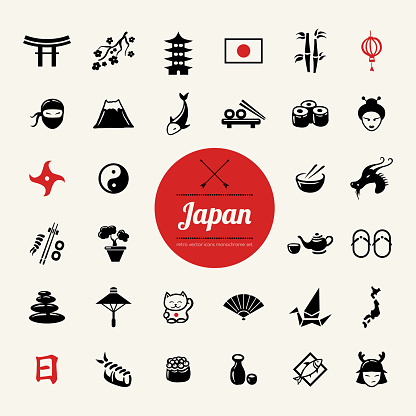 Set of vector flat design Japanese icons