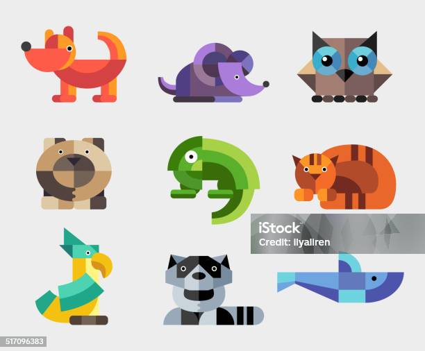 Set Of Flat Design Geometric Animals Icons Stock Illustration - Download Image Now - Animal, Animal Wildlife, Animals In The Wild
