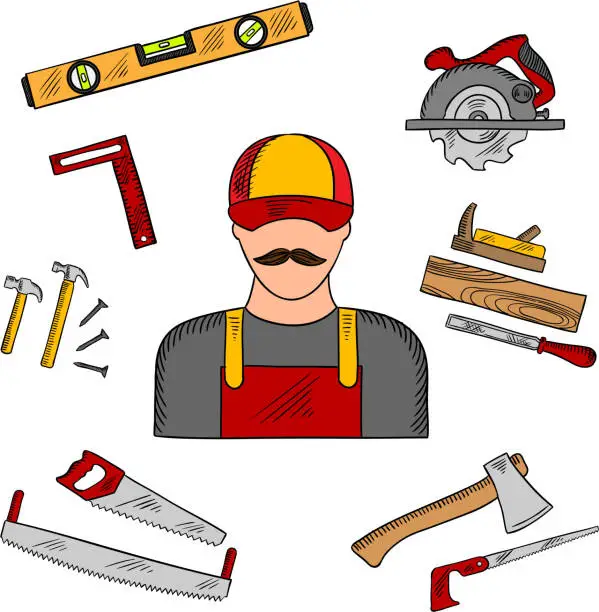 Vector illustration of Carpenter profession and tools icons