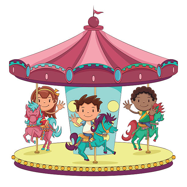 ilustraciones, imágenes clip art, dibujos animados e iconos de stock de niños feliz ir ronda - carousel merry go round child african descent