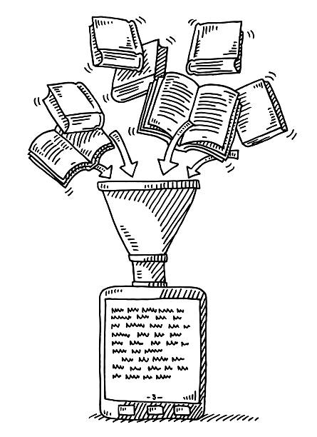 ilustrações de stock, clip art, desenhos animados e ícones de voar leitor de ebook livros funil de desenho - kindle e reader book reading