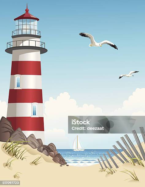 Summer Lighthouse Stock Illustration - Download Image Now - Lighthouse, Beach, Vector
