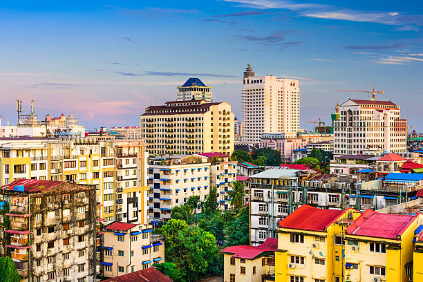 Yangon Myanmar Skyline Yangon, Myanmar Skyline in the downtown core. yangon photos stock pictures, royalty-free photos & images