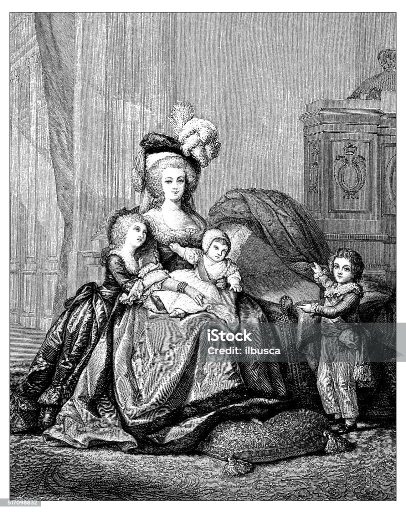Antique illustration of Marie Antoinette and children Marie Antoinette stock illustration