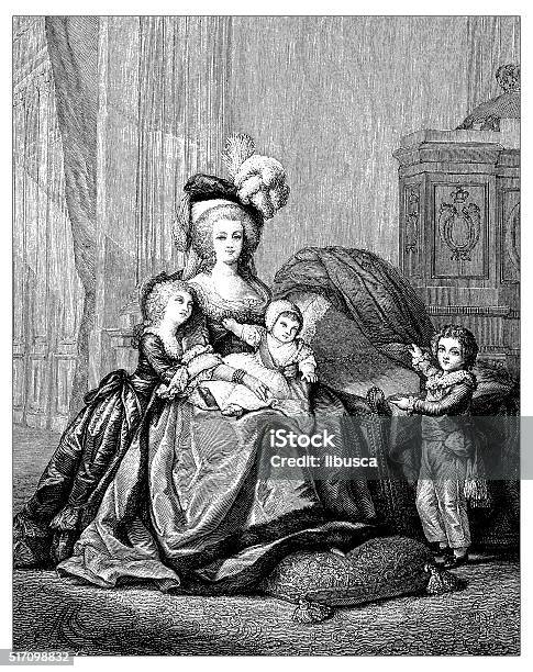 Antique Illustration Of Marie Antoinette And Children Stock Illustration - Download Image Now