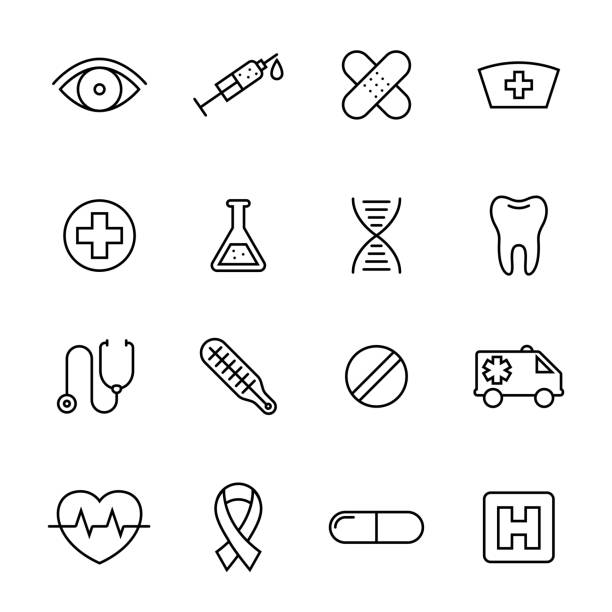 Healthcare medical line icons vector art illustration