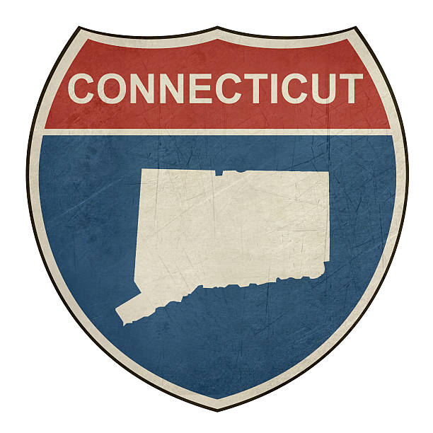 Grunge Connecticut interstate highway shield Connecticut American interstate highway road shield isolated on a white background. connecticut stock illustrations