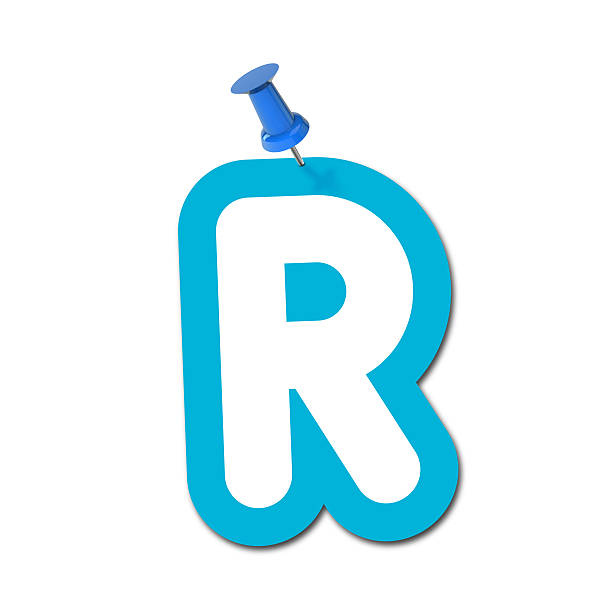 Letter R written with light paint photography technique on black background. Neon concept. Lightpaint concept.\
