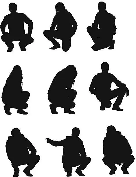 Vector illustration of People squatting