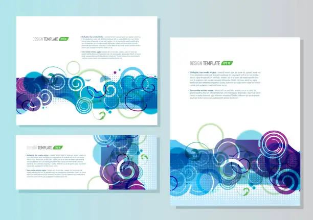 Vector illustration of Presentation template with sample text set of three blue purple