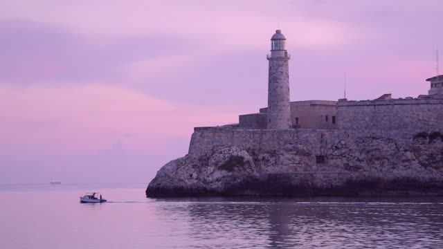 Cuba, Havana, El Morro castle, lighthouse, boat, Caribbean sea