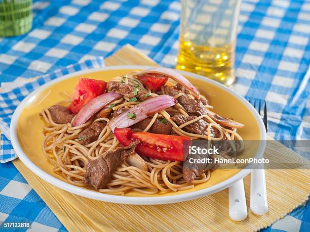 Beef And Noodle Stir Fry Tallarin Saltado Typical Peruvian Dish Stock Photo - Download Image Now