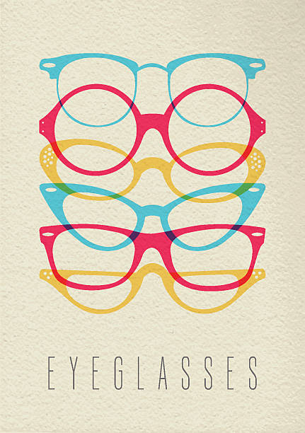 Fashion hipster glasses concept color design Fashion eye glass concept icon, illustration of hipster vintage glasses in colorful transparent style over texture background. EPS10 vector. red spectacles stock illustrations