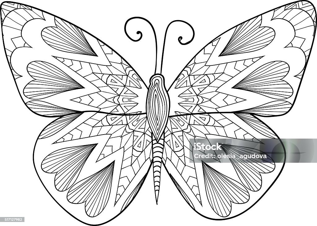 Detailed ornamental sketch of a moth. Pattern for coloring book Detailed ornamental sketch of a moth,Hand drawn for adult anti stress.  Mandala stock vector