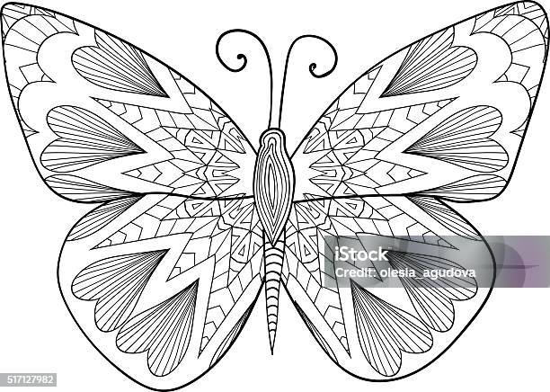 Detailed Ornamental Sketch Of A Moth Pattern For Coloring Book Stock Illustration - Download Image Now