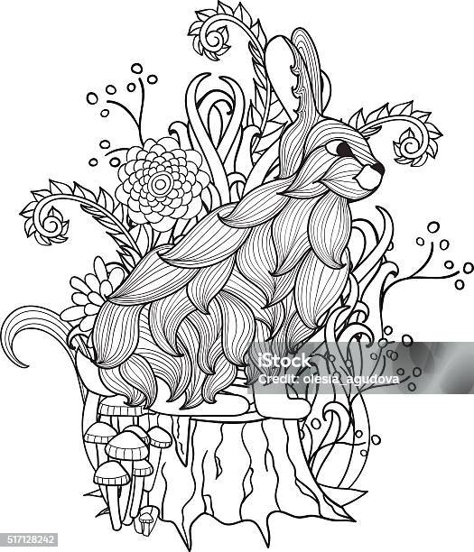 Black And White Bunny On Tree Stump Stock Illustration - Download Image Now - Animal Markings, Page, Book