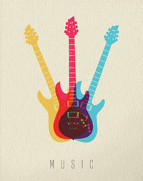 koncepcja ikony muzyki z gitara elektryczna kolorów - classic rock stock illustrations