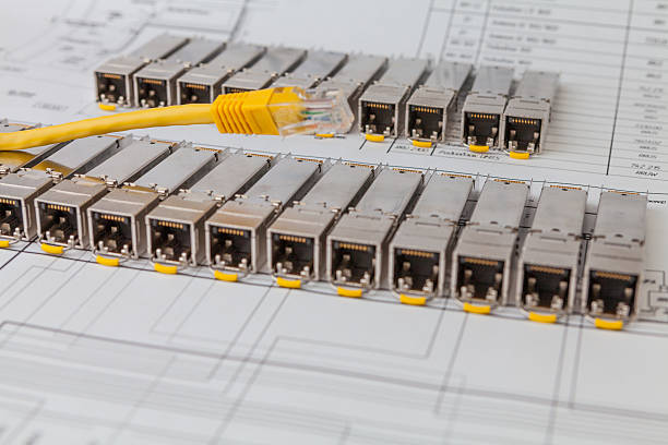 sfp rede módulos para mudar o cabo de rede e sistema - computer plan engineer fiber imagens e fotografias de stock