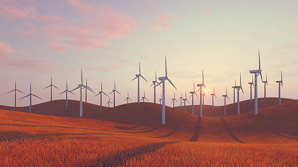 istock Wind turbines on red hills at sunset 517131660
