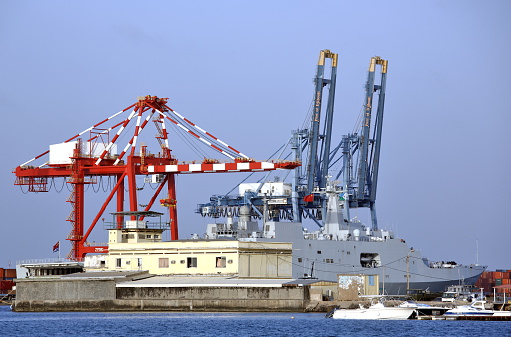 Port of Djibouti, Republic of Djibouti - February 6, 2016: Chinese warship in the port of Djibouti