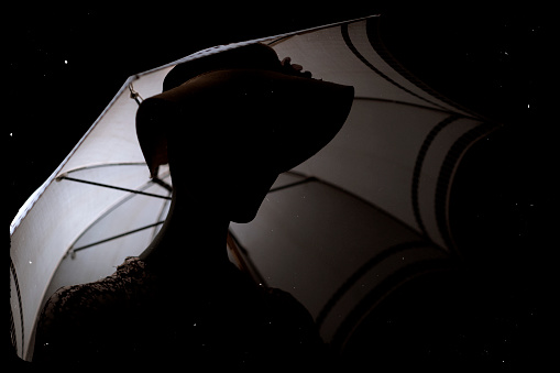 Silhouette woman with an umbrella.