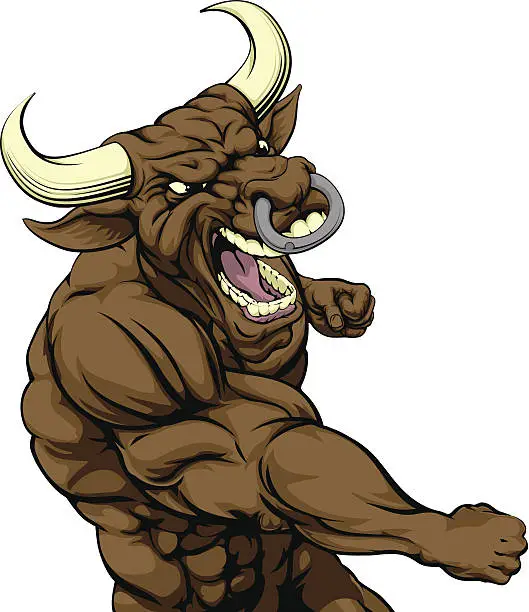 Vector illustration of Mean bull mascot fighting