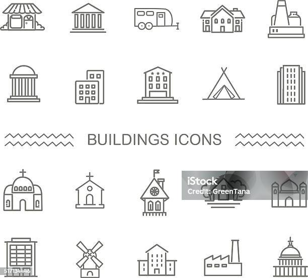 Vector Black And White Government Buildings Icons Set Stock Illustration - Download Image Now