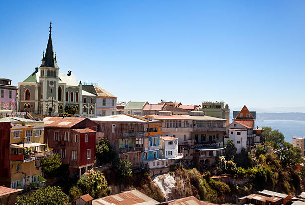 View over Valparaiso Viewed on Cerro Concepcion, Valparaiso historic World Heritage of UNESCO valparaiso chile stock pictures, royalty-free photos & images